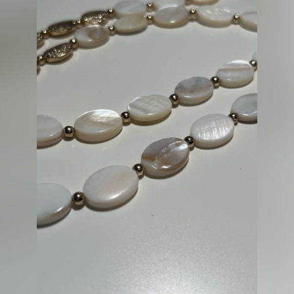 Double Strand Gold and Mother Of Pearl Necklace - Picture 6 of 6